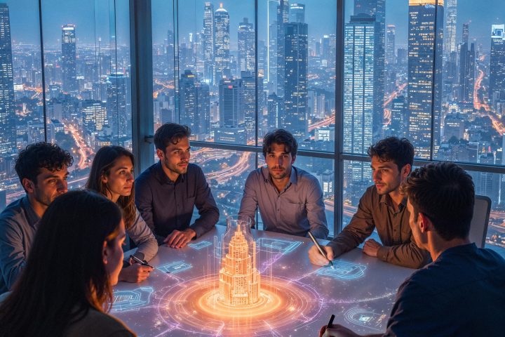 futuristic-business-meeting-with-digital-table-cityscape-view