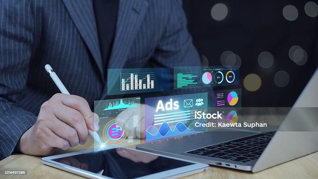 Digital marketing concept.Ads dashboard screen digital.Digital marketing concept.Online advertising ,digital marketing and ad on internet to targeted customers.